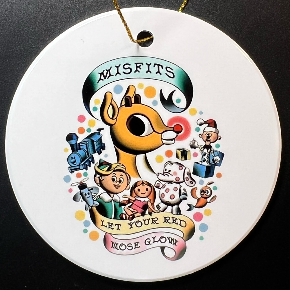 Ceramic Misfits Let Your Red Nose Glow Christmas Ornament New